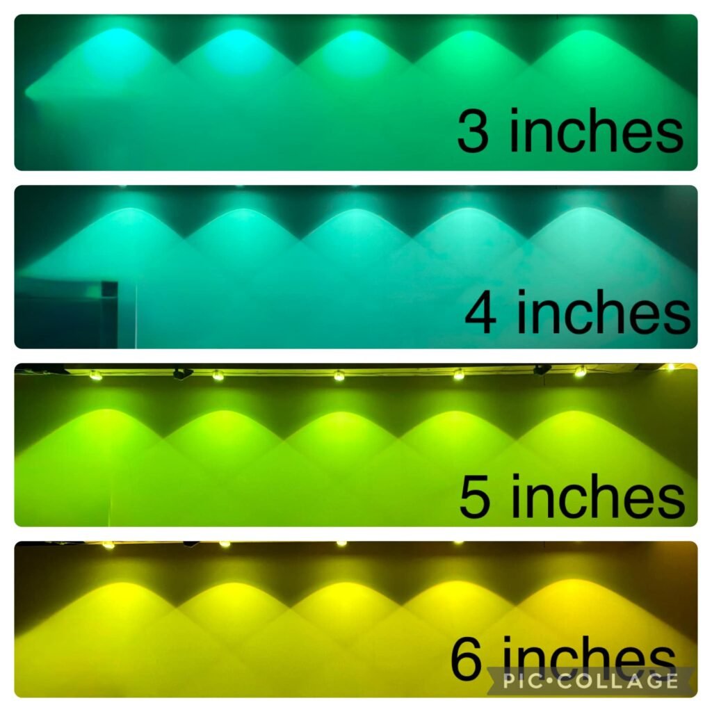 Jordan tested his lights at different distances on a 90 degree mounting surface.