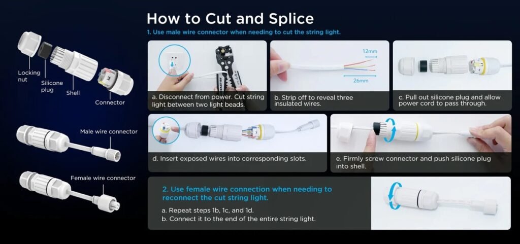 Diagram showing how to use Govee's splice adapters