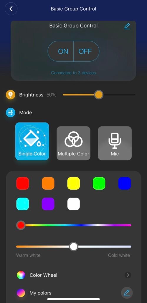 Screenshot of Basic Group Control options